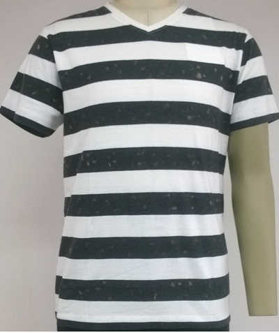Mens V-neck auto stripe T-shirt (acid wash)